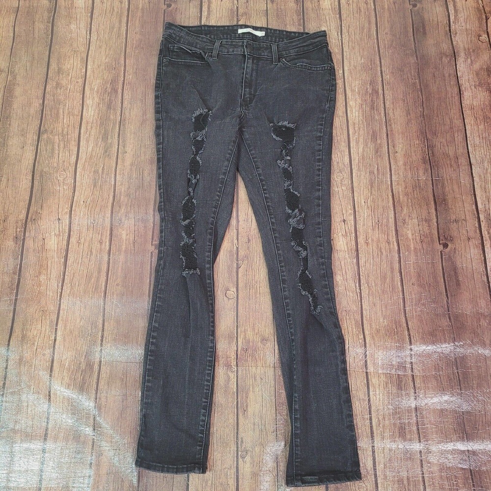 Levi's‎ Womens Jeans Black 30 711 Skinny Mid Rise Distressed Stretch